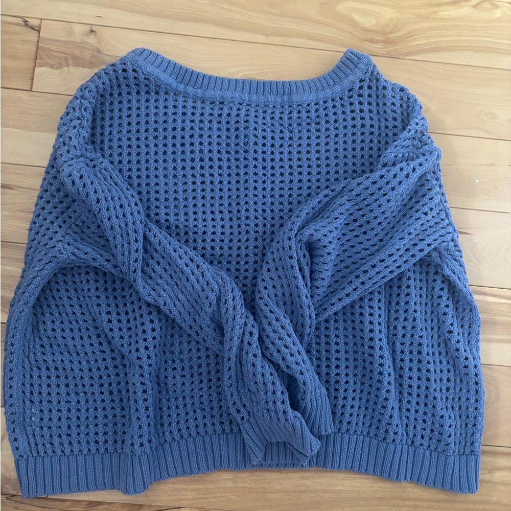 Club Monaco Blue Crew Neck Sweater with Waffle Knit
